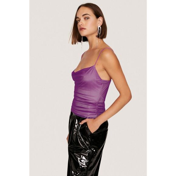 Gauge81 Lilburn Purple Draped Cowl Neck Sleeveless Mesh Camisole Tank Top S - Picture 2 of 16